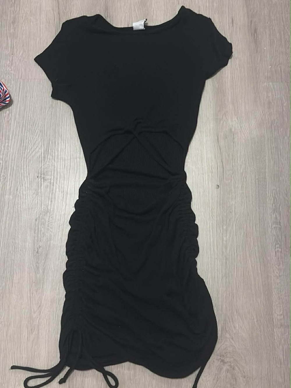 Windsor Black Ruched Short-Sleeve Mini Dress